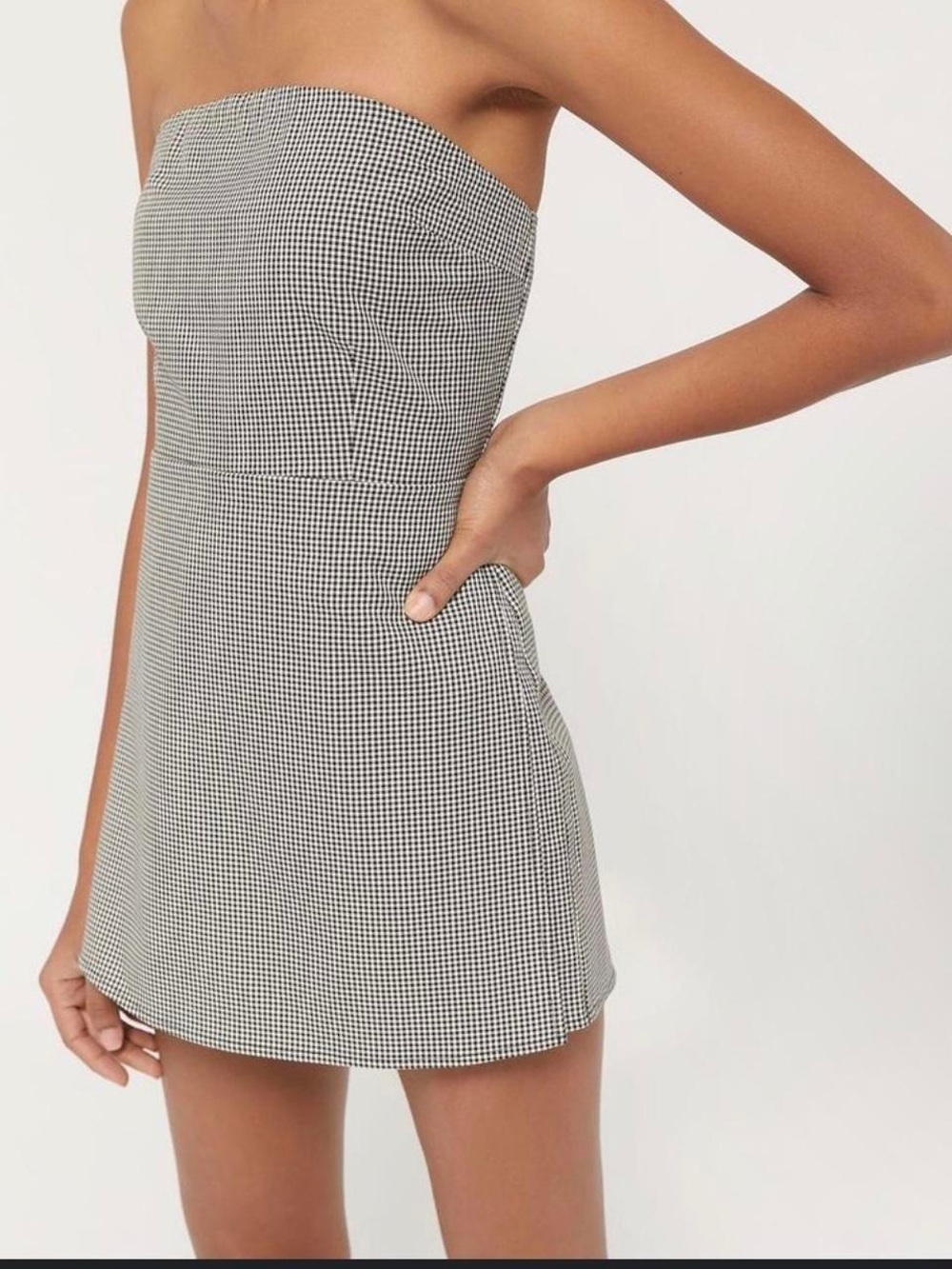 Urban Outfitters Gingham Strapless Skort Romper Black White Size M